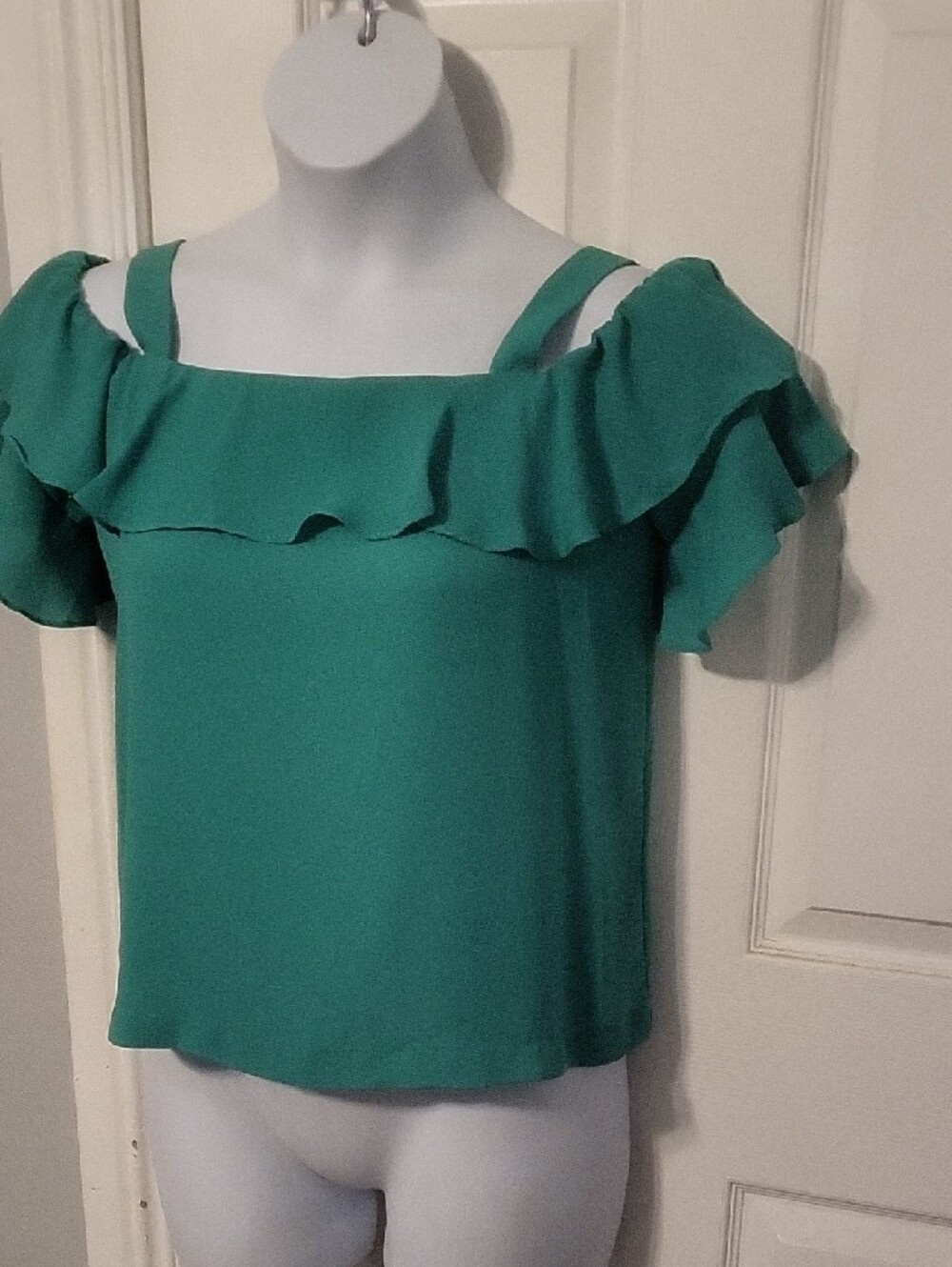 J. Crew Bright Green Ruffle Cold-Shoulder Top - Picture 6 of 12